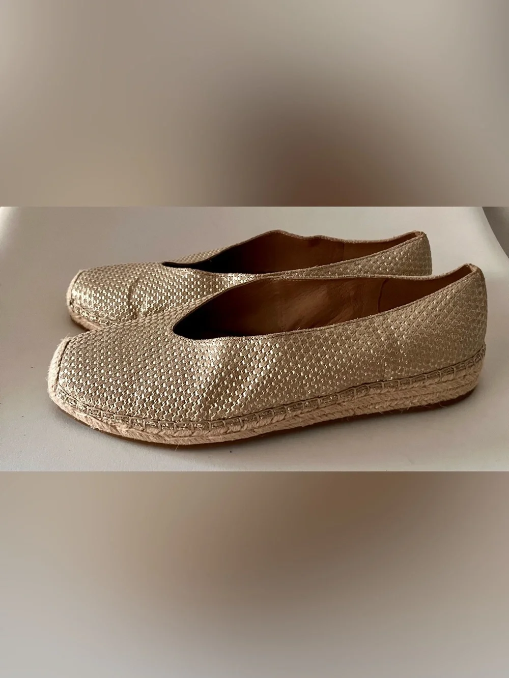 Eileen Fisher Petals Metallic Woven Espadrille Ballet Flats Women's 11 Gold